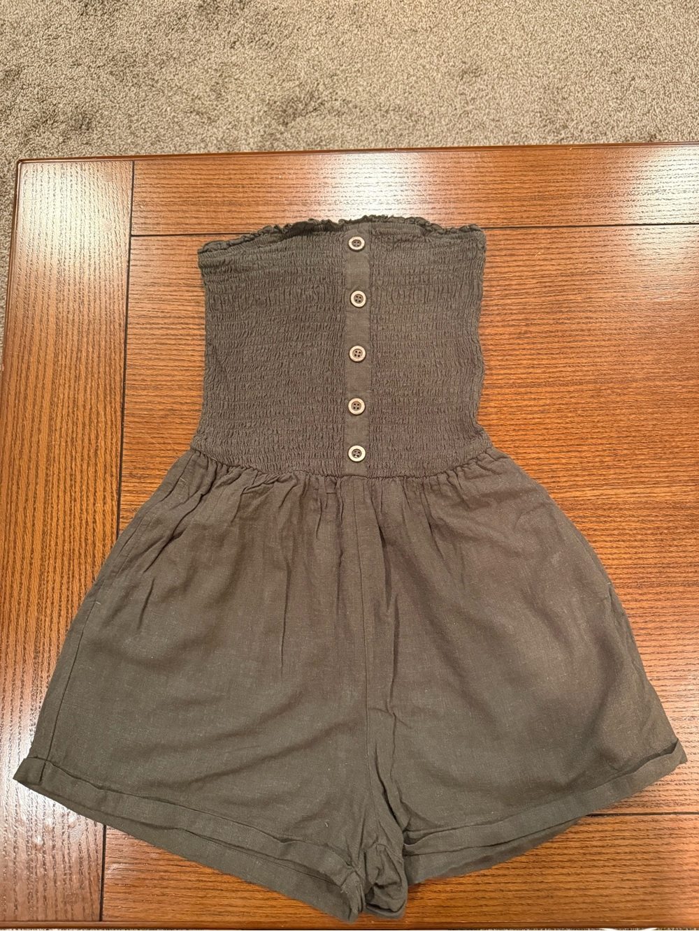 Garage Olive Green Strapless Romper Shorts